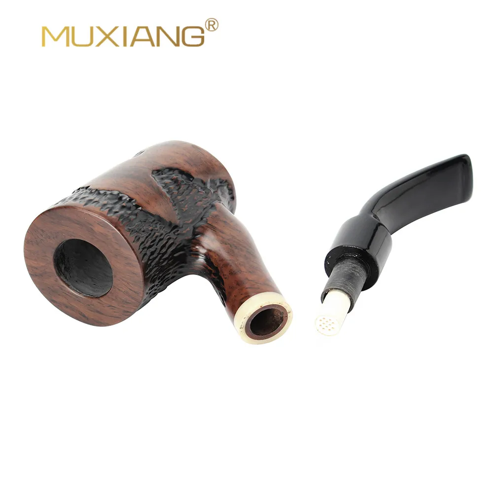 MUXIANG Ru Classic Sandalwood Tobacco Pipe Solid Wood Hammer Pipe 9mm Channel Bent Handle Acrylic Mouthpiece Smoking Pipe Gift
