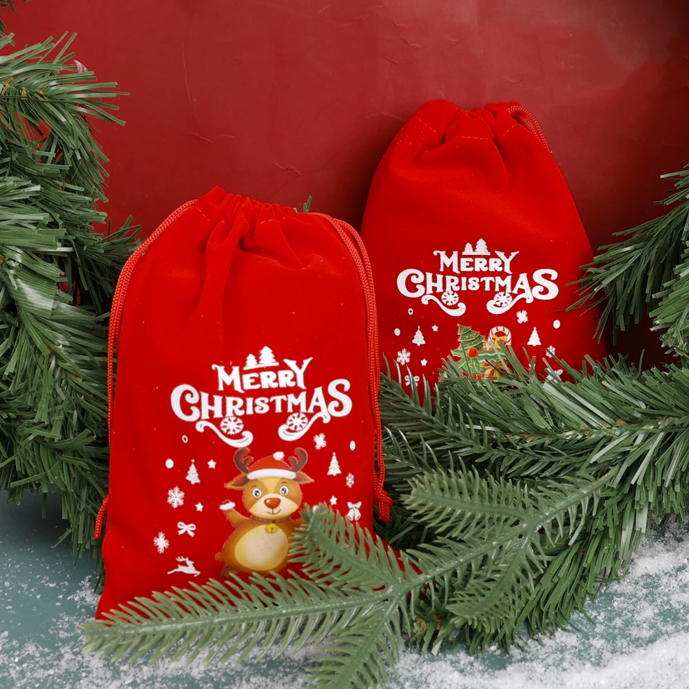 Christmas Red Cloth Bag Bundle Mouth Gift Bag Cross-Border Hot Selling Christmas Apple Bag Candy Biscuit Packaging Bag