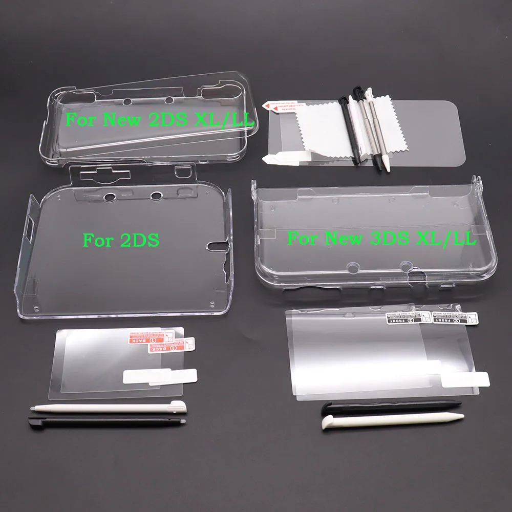 For 2DS New 2DS 3DS XL LL Clear Split Shell Transparent Protective Cover Case Screen Film LCD Screen Protector