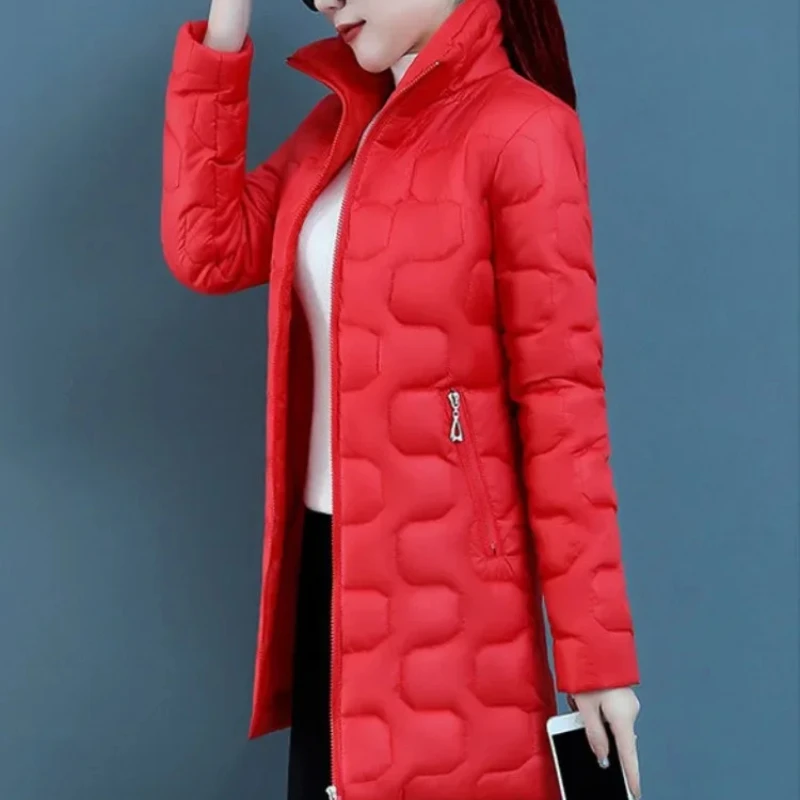 เสื้อโค้ทผ้าฝ้ายความยาวปานกลางน้ําหนักเบาสําหรับผู้หญิงเบาะ Great Elegant Cold Quilted Jackets Demi-Season Discount Hot Parkas Woman