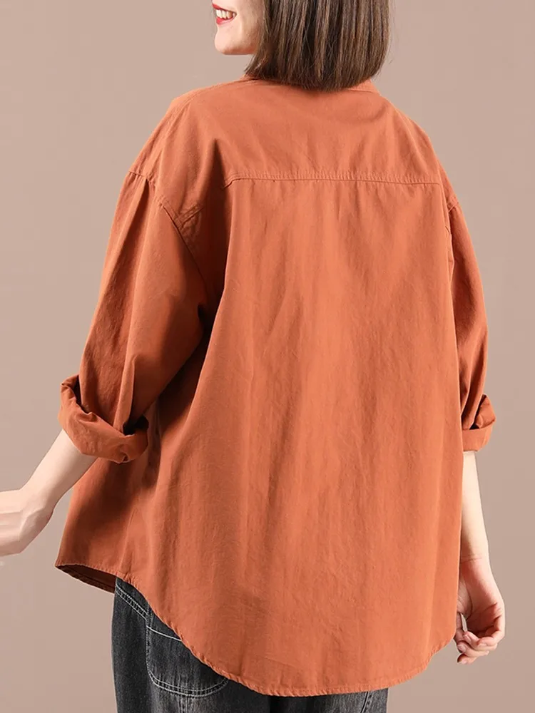 100% Cotton Women Long Sleeve Casual Shirts New Arrival 2022 Autumn Vintage Style Solid Color Loose Female Outerwear B2134