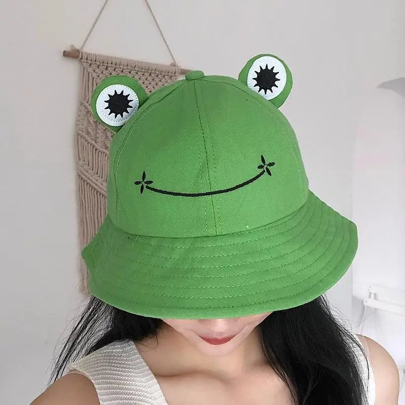 Cute Frog Bucket Hat Womens Sunshade Summer Fisherman Caps Soft Cotton Fashion Outdoor Travel Headwear