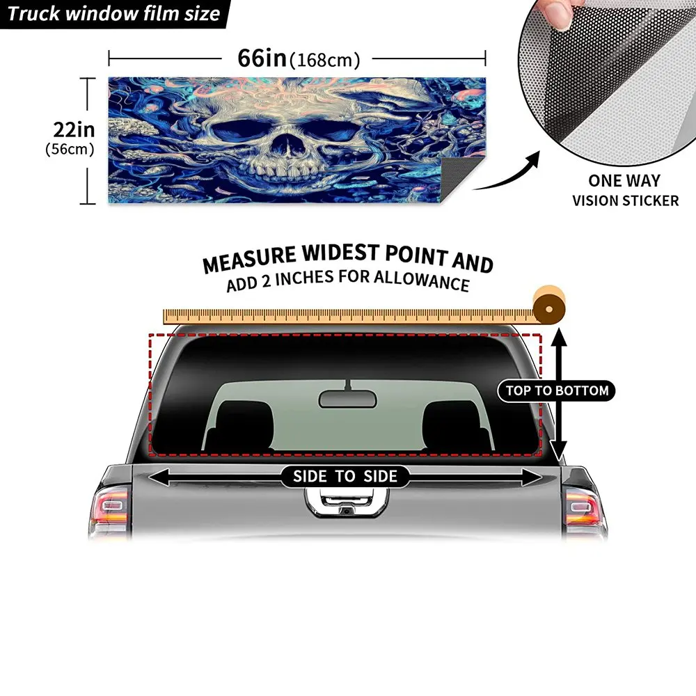 الخيال الجمجمة والفطر مادة PVC ذاتية اللصق للماء نافذة السيارة الخلفية ملصق، سهلة اللصق دون السقوط، وات #5
