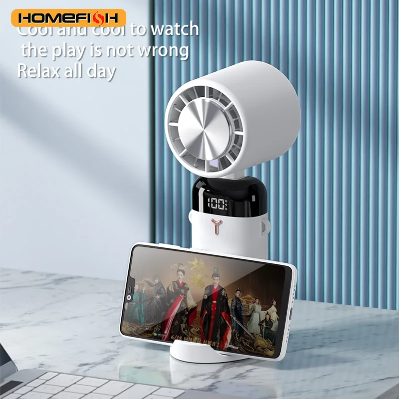 HOMEFISH-ventilador portátil de mano, dispositivo plegable de 3 velocidades, recargable por USB, con pantalla Digital LED de 3600mAh, para el hogar, la Oficina y los viajes