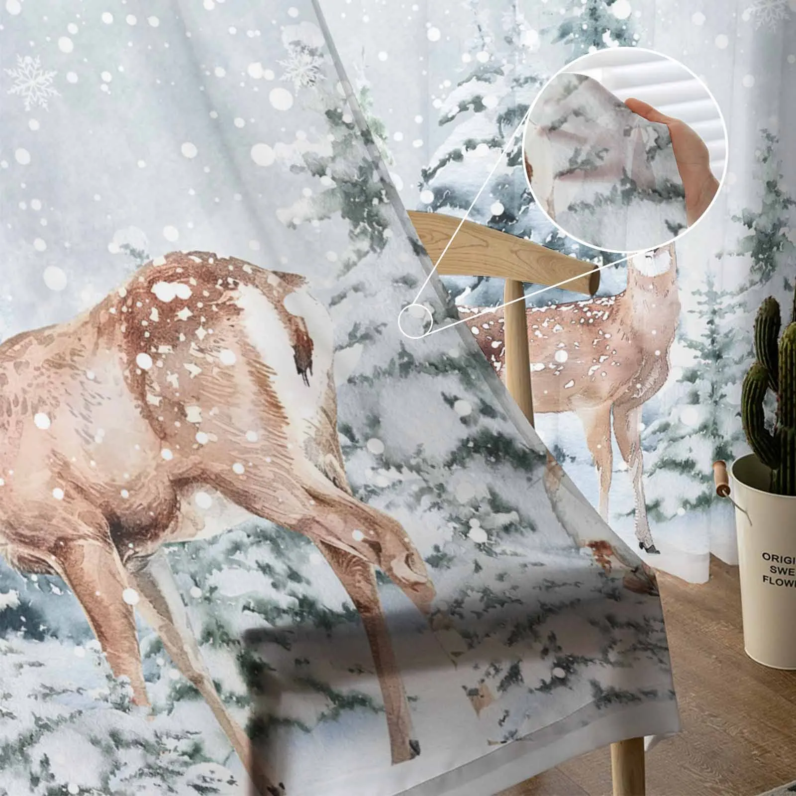 Christmas And Winter Tree Deer Curtains For Living Room Tulle Window Curtain Bedroom Kitchen Veil Drapes