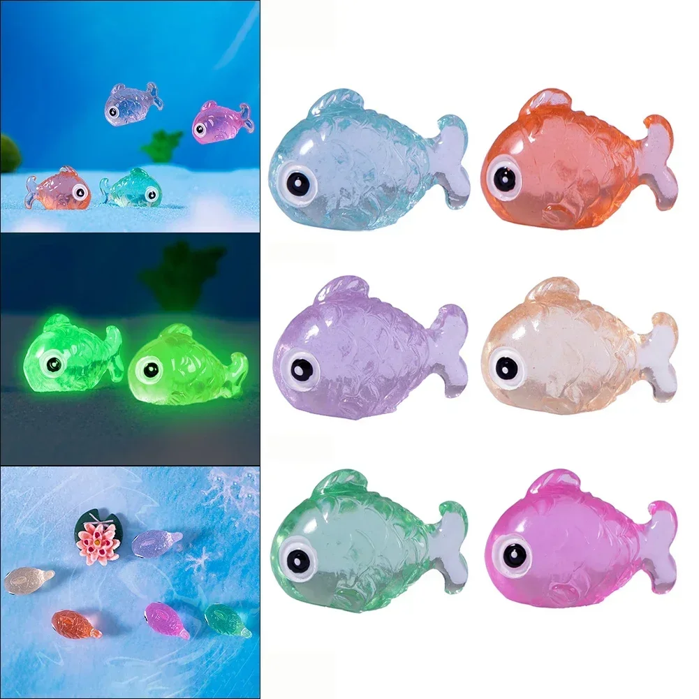 6PCS Luminous Fishes Home Decor Moss Landscape Ornaments Glowing Potted Ornament For Home Decor Fish Tank Fairy Decorations