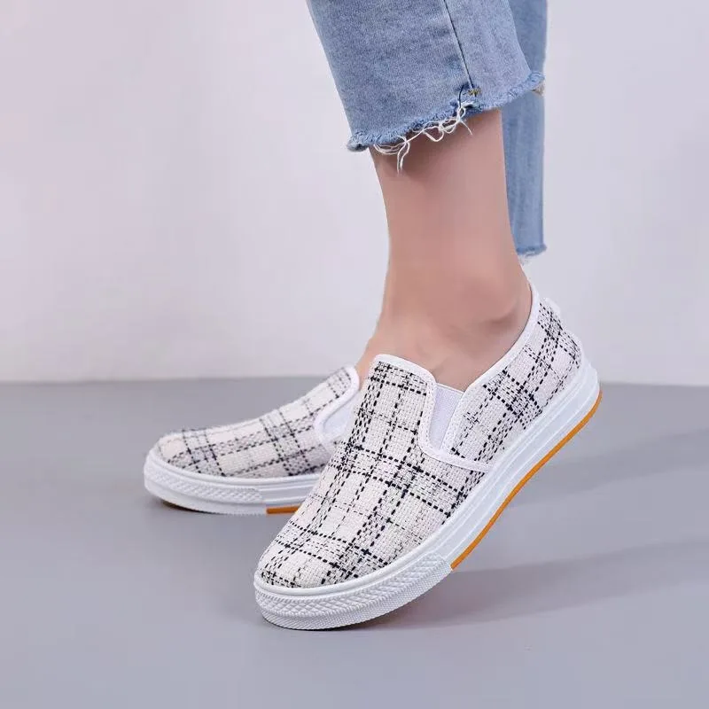 Zapatos para caminar al aire libre para mujer, mocasines poco profundos sin cordones, zapatos planos de moda para mujer, zapatos informales cómodos de lona transpirables con suelas gruesas