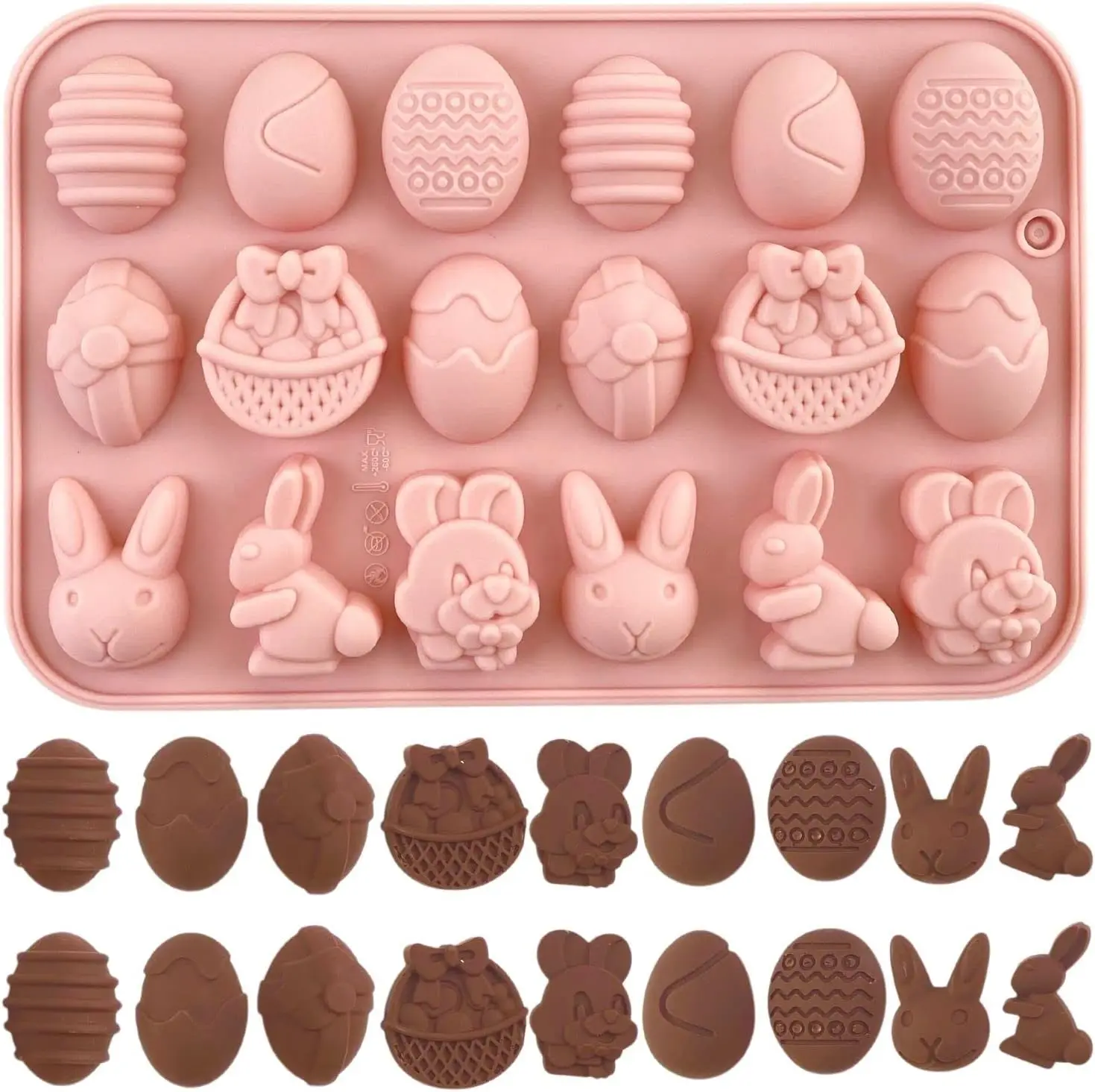 1 Pieces Easter Silicone Chocolate Moulds 18 Cavity Egg,Bunny, Rabbit Head,Basket shapes Mould for DIY Chocolate,Candy,Jelly