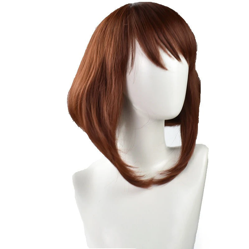 Peluca de modelado de rol de Anime My Hero Academia, cubierta de OCHACO URARAKA, Cosplay de pelo corto para mujer, ropa diaria, tocado, peluca esponjosa