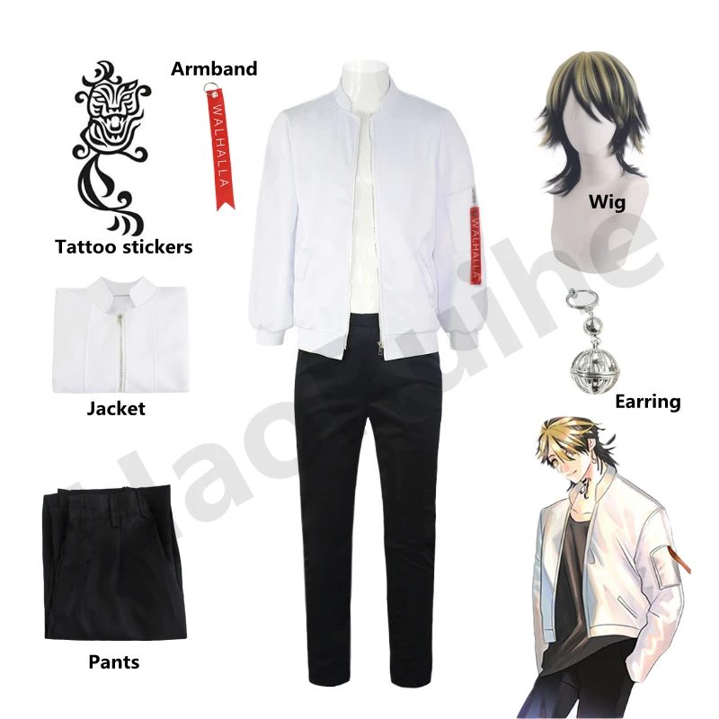 

CosplayCosplay Tokyo Revengers Hanemiya Kazutora Anime Costumes Coat Tattoo Stickers Uniform Earring Coat Mikey Draken Halloween