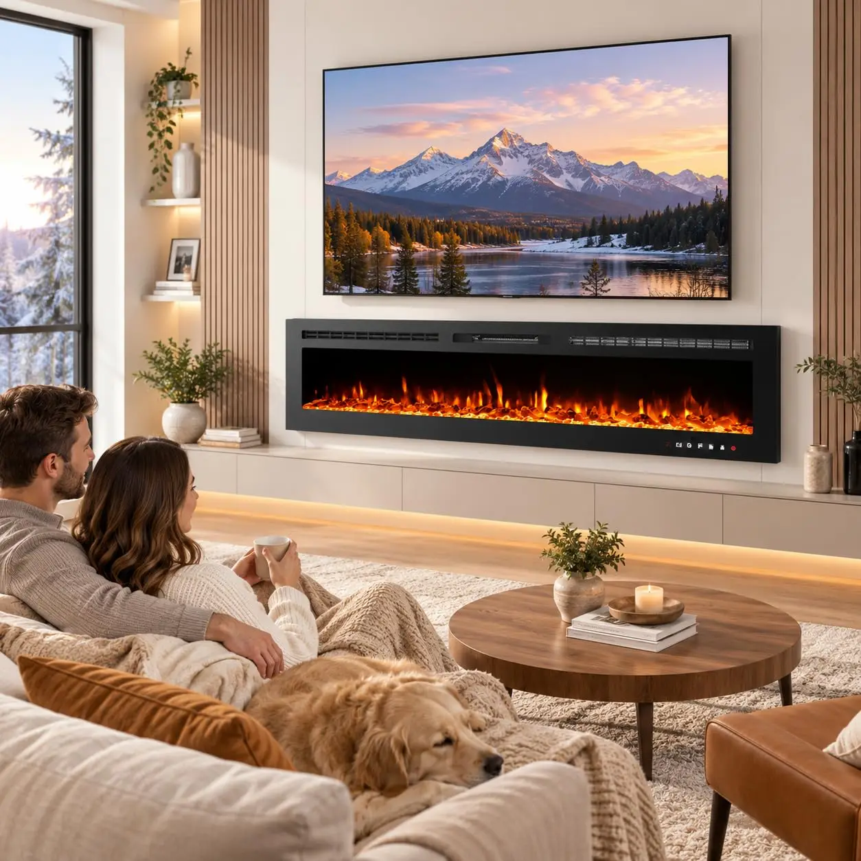 80 Inch Electric Fireplace, Wall Mounted & Recessed Insert