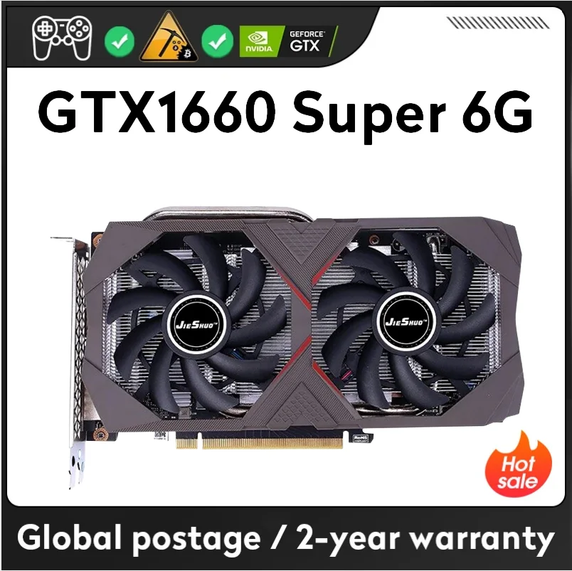 JIESHUO NVIDIA GTX 1660 Super 6GB gaming graphics card DDGR6 192BIT GPU gtx 1660super 6g supports computer desktop video office