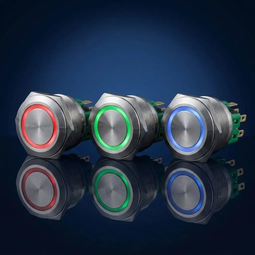 botao-de-pressao-antivandalismo-de-25mm-em-aluminio-preto-ou-aco-inoxidavel-rgb-com-3-leds-de-tres-cores-pm251f-11e-rgb-12v-s-4-pinos-para-led