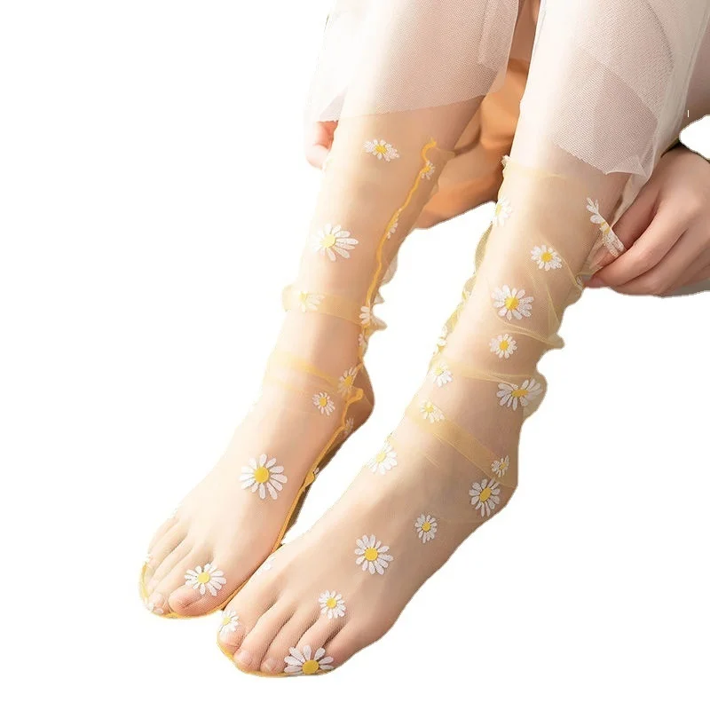 Sexy Lace Mesh Fishnet Socks Transparent Ankle Net Yarn Thin Women Cool transparent socks bud silk daisy flower stockings mesh