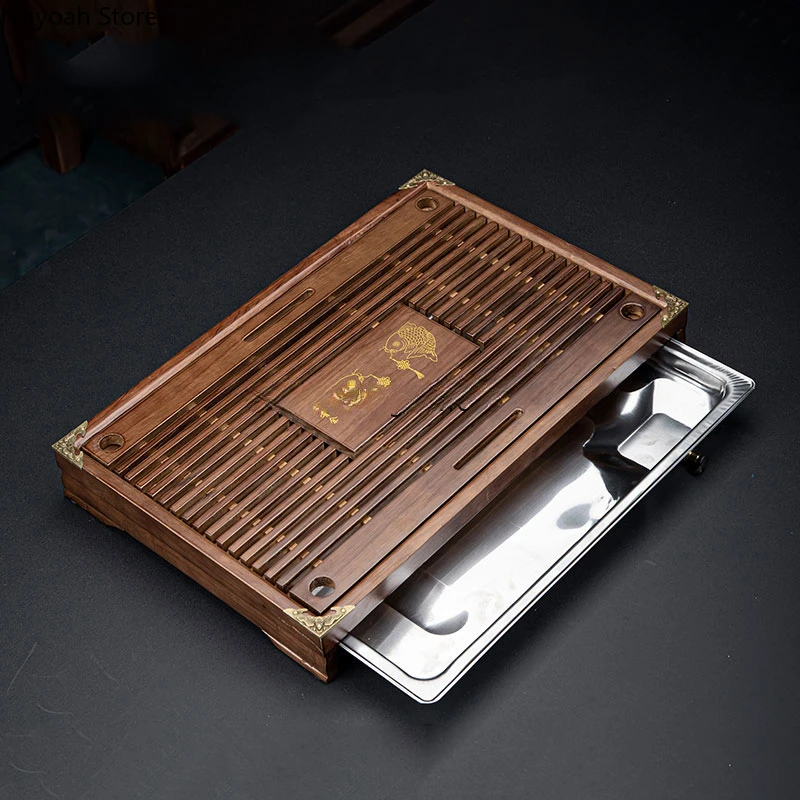 

Chinese Wood Drain Household Kung Fu Tea Set Storage Supplies Living Room Coffee Table Bandeja Tray Serving