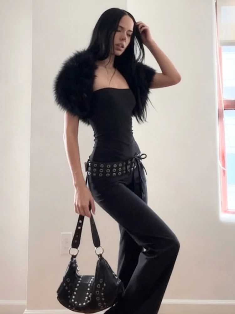 Weird Puss Trend Classic 2-Piece Set Women Sexy Furry Shawl+Sleeveless Tank Top Fashion Party Club Stretch Skinny Activi Outfits