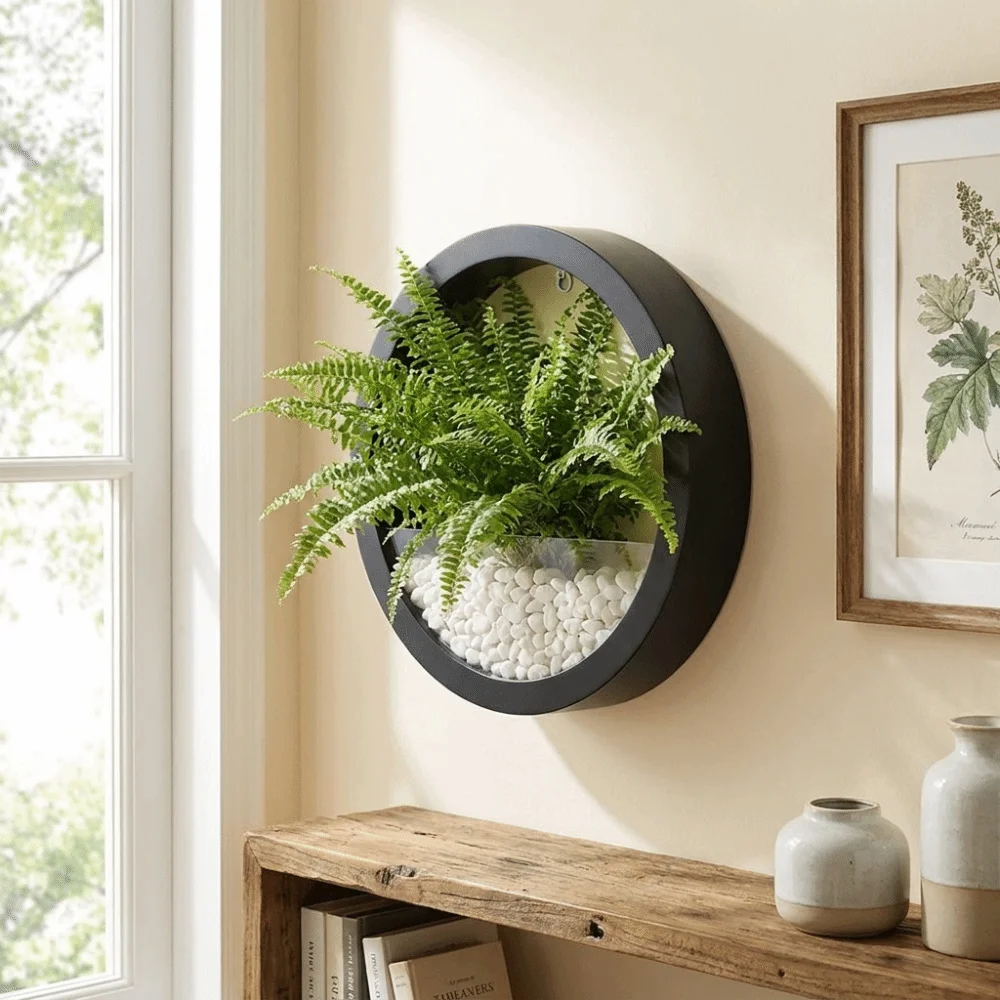 Hanging Basket Round Wall-mounted Flowerpot Plastic Drill-Free Plant Container Space Saving Small Fish Tank Indoor Use