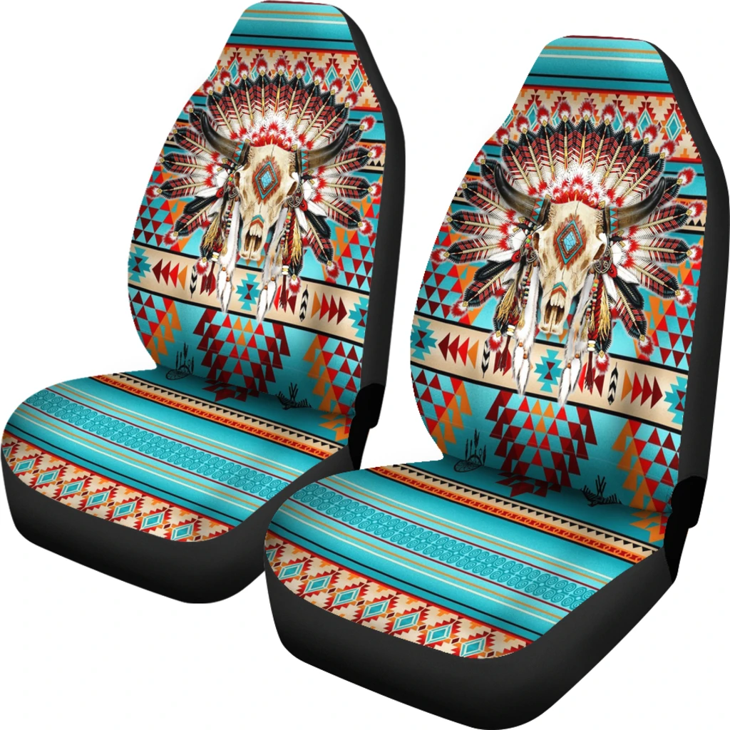 Fashion Ethnic Tribal Sheep Head Printed Car Seat Cover for Men Front Seat Protector 2PCS Set Auto Cushion Cover Car Accessories