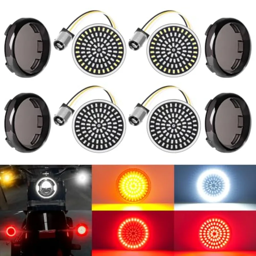

1157 LED Turn Signals Front Rear 81 LED Lights Super Bright 1156 Bulbs Lens Kit 1986-2024 Compatible for Harley Davidson Tourin