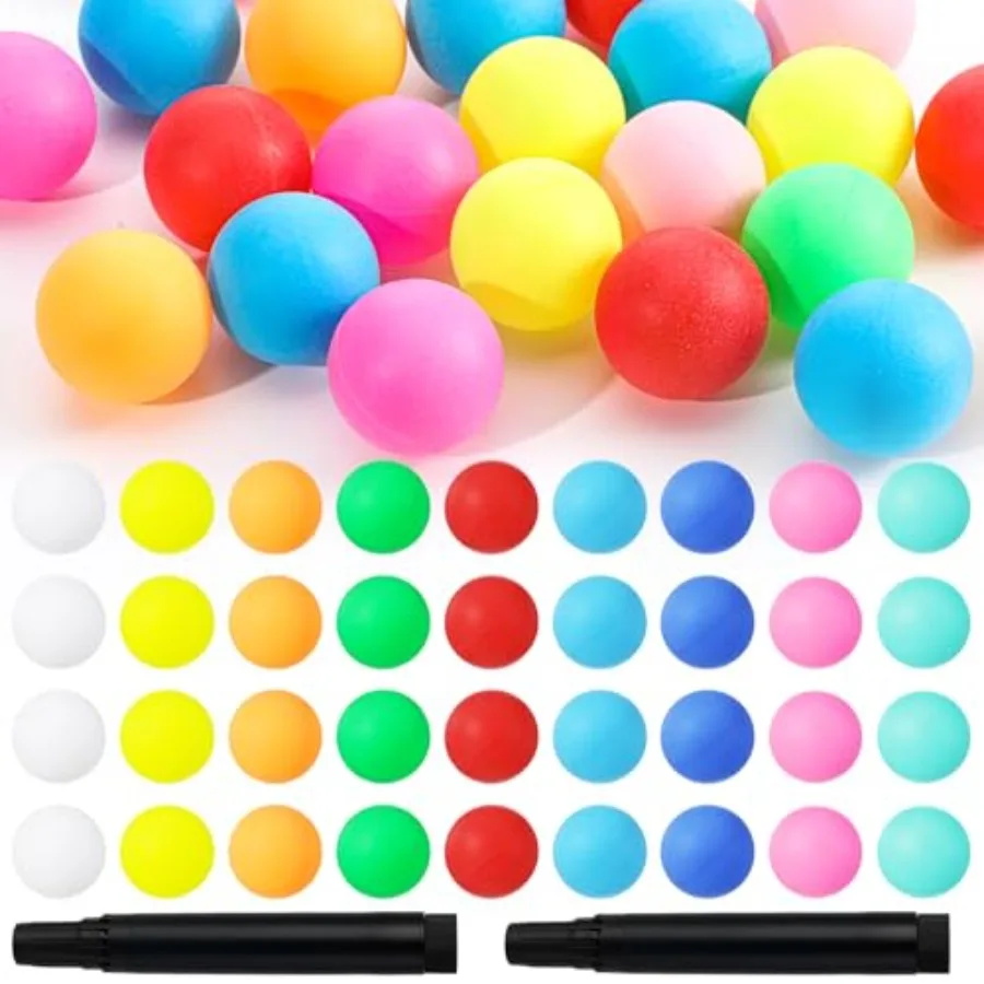 

150 Pack Table Tennis Balls, 40mm Colored Plastic Balls Beer Ball Bulk with 2 Pack Marker Pen, Washable Small Game Ball for Gam