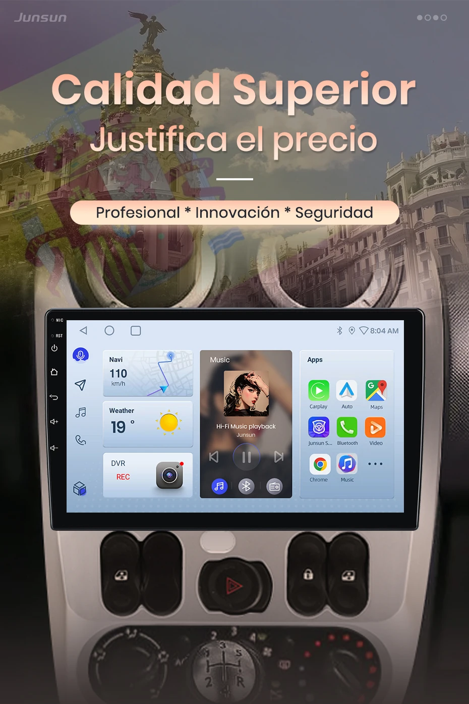 Junsun Wireless CarPlay Android Auto Autoradio für Renault Logan 1 Sandero 2009-2013 Auto-Intelligentes System BT FM Spanisch Lokal – Detail 3