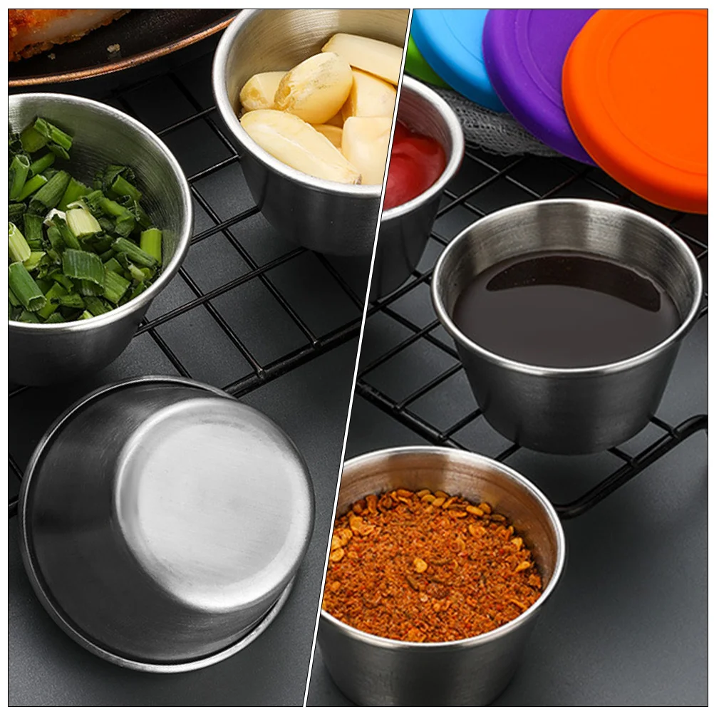 

4Pcs Leakproof Mini Sauce Containers Stainless Steel Dipping Bowls Easy Clean Storage for Ketchup Mustard Salad Dressing