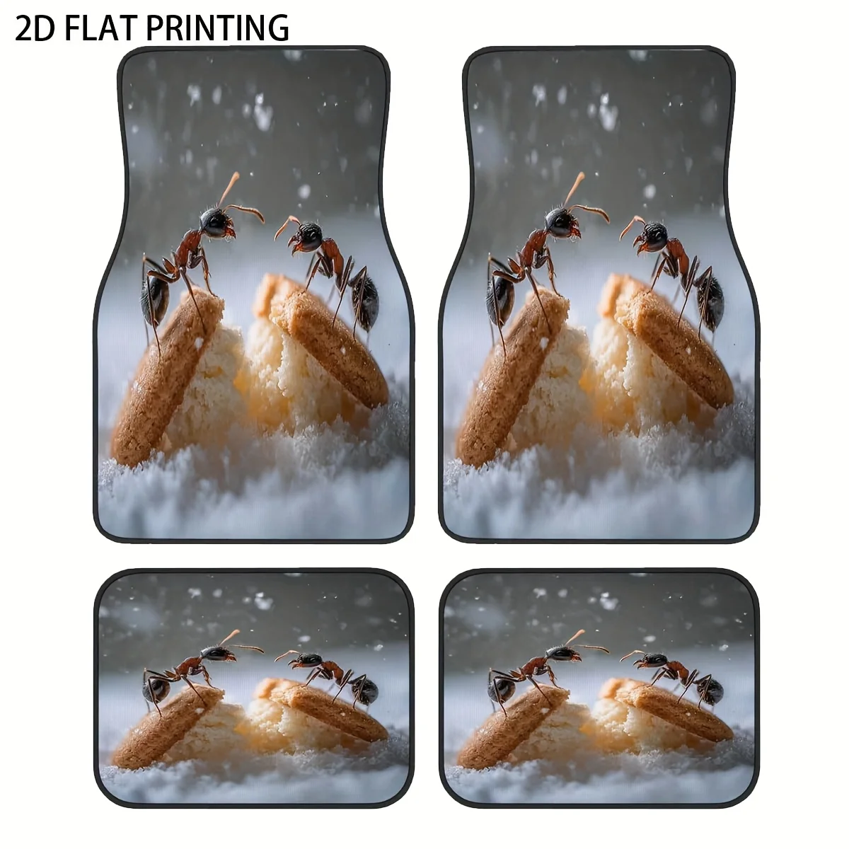 4pcs Ant Carrying Food Childlike Fun Pattern Design Car Floor Mats, Durable And Easy To Clean, Suitable For Most Sedans, Suvs, A
