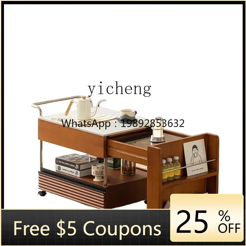 

Ретро-журнальный столик U8 из массива дерева, маленький столик, чайный шкафчик, антикварный столик с кромкой из каменной плиты, передвижной и раздвижной.