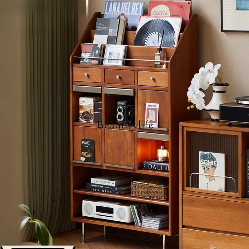 

Nordic solid wood magazine cabinet simple Japanese-style living room study bookcase small apartment retro storage