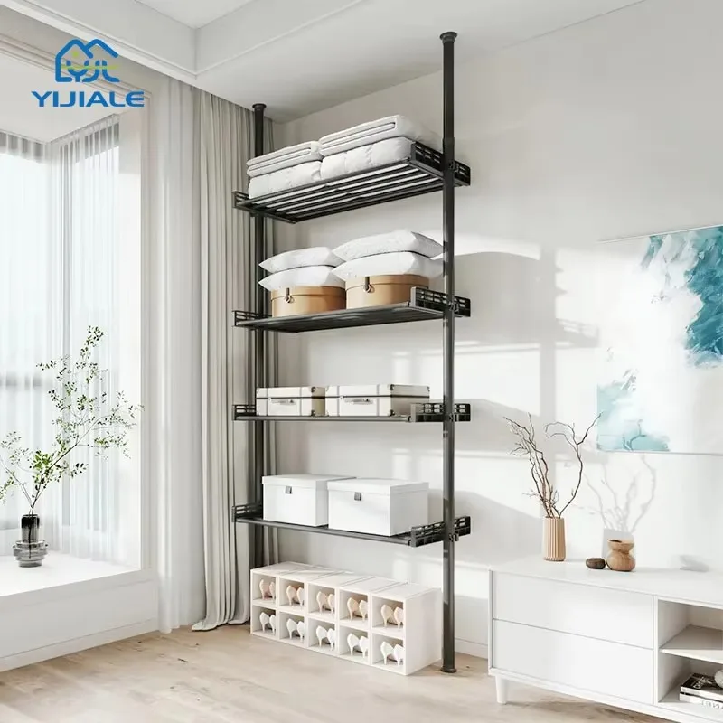 Home Standing Heavy Duty Clothes Rack Portable Garment Rack Adjustable Pole System Folding Clothing Rack With Shelves