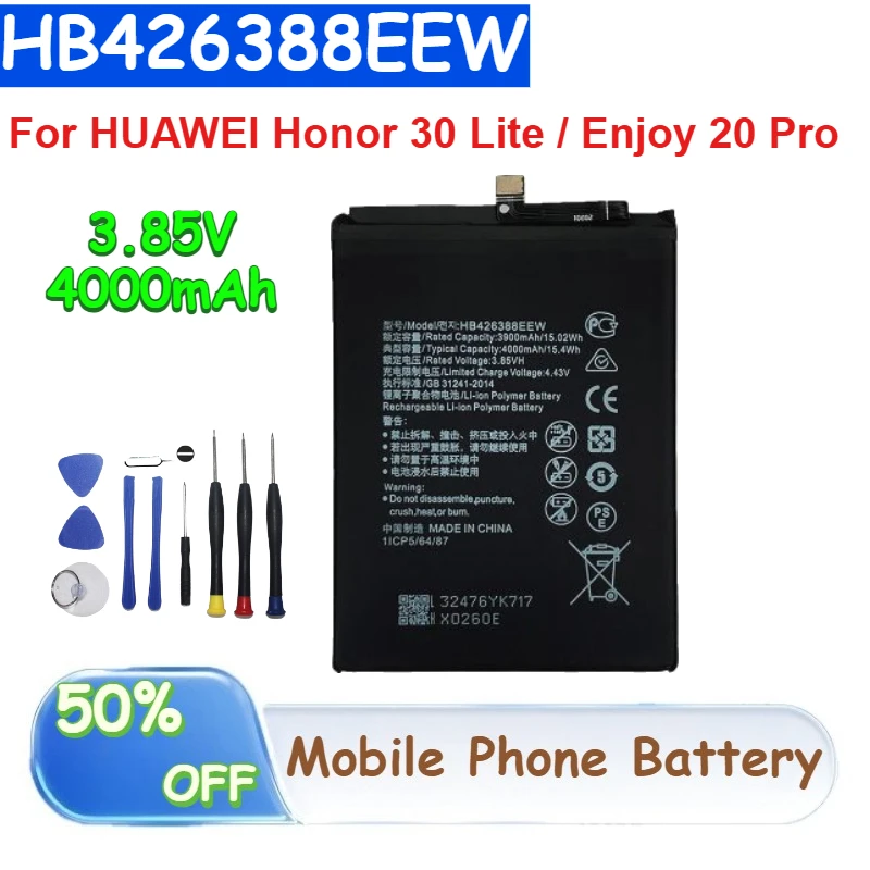 

HB426388EEW 3.85V 4000mAh Rechargeable Li-ion Polymer Battery for HUAWEI Honor 30 Lite / Enjoy 20 Pro Mobile Phone Batteries