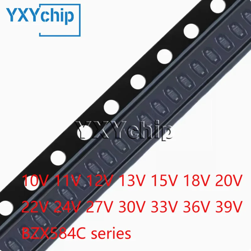 100pcs Smd Zener Diode Sod-523 0603 10v 11v 12v 13v 15v 18v 20v 22v 24v 27v 30v 33v 36v 39v Bzx584c Series