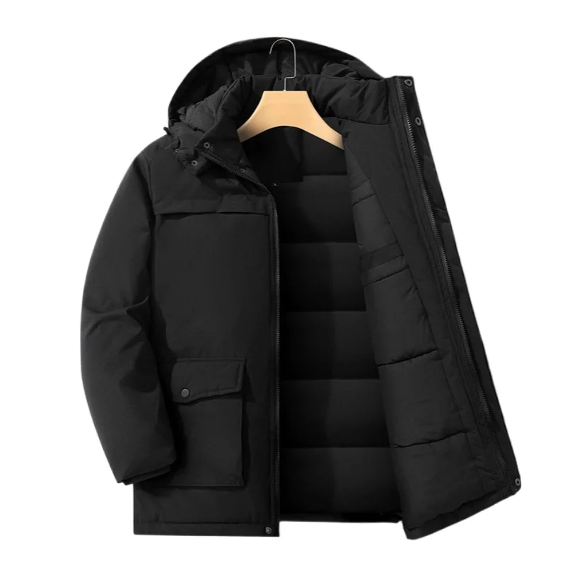 Winter Men Down Jacket New Thicken Cold-proof Windproof Male Outerwear Long Sleeve Pocket Business Casual Man Detachable Coat