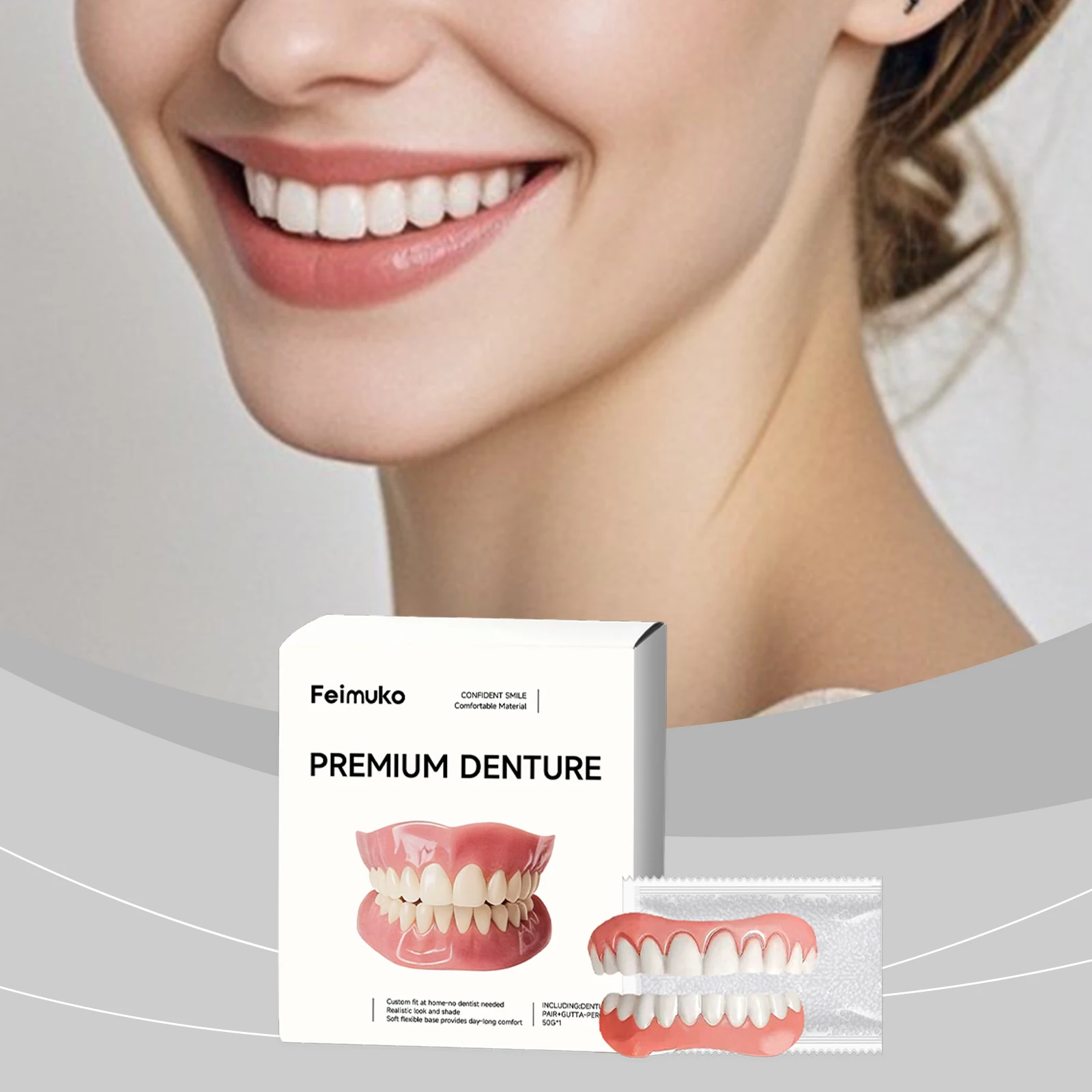 Feimuko Denture Replacement Set Natural Fit Teeth Care Kit Daily Oral Hygiene Gentle Application Easy Fit Wear