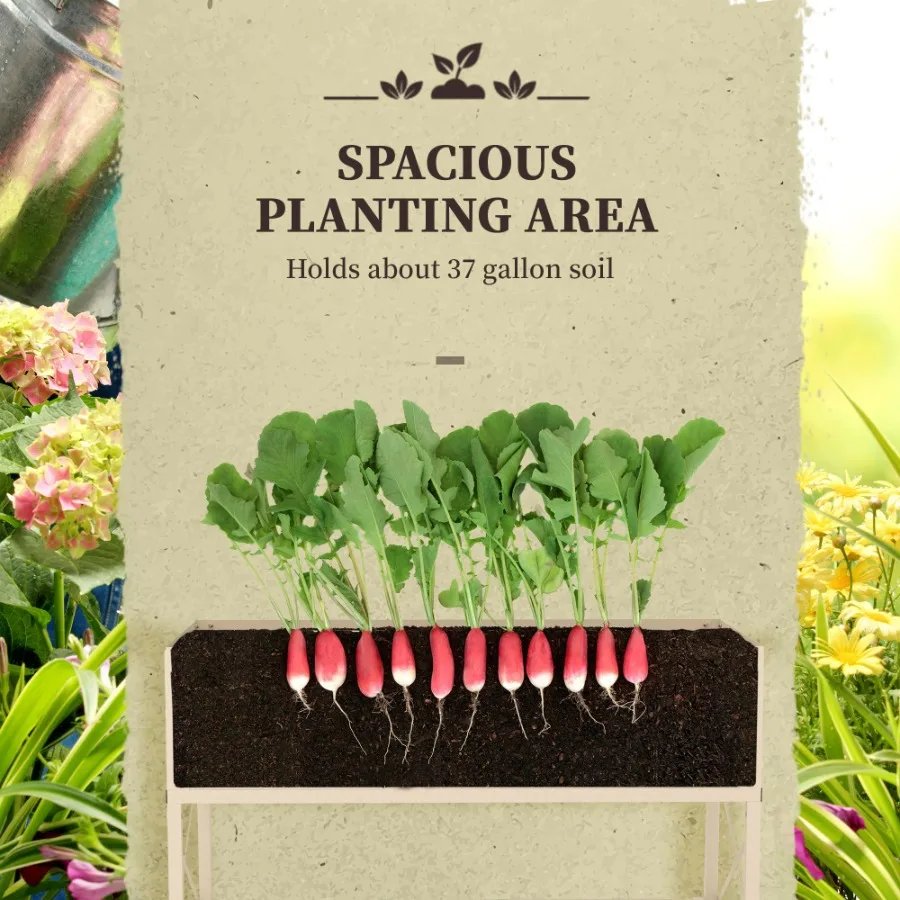 Kotak Tanam Logam Galvanis dengan Kaki, Rak Penyimpanan, dan Pelapis Tempat Tanam untuk Berkebun yang Efisien
