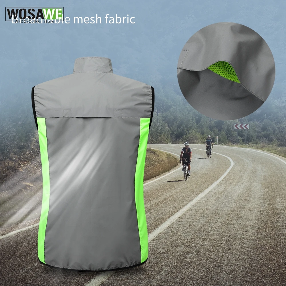 WOSAWE High Visibility Reflective Vest Men\'s Windbreaker Cycling Sleeveless Jacket Bicycle Clothes Maillot MTB Road Bike Tops