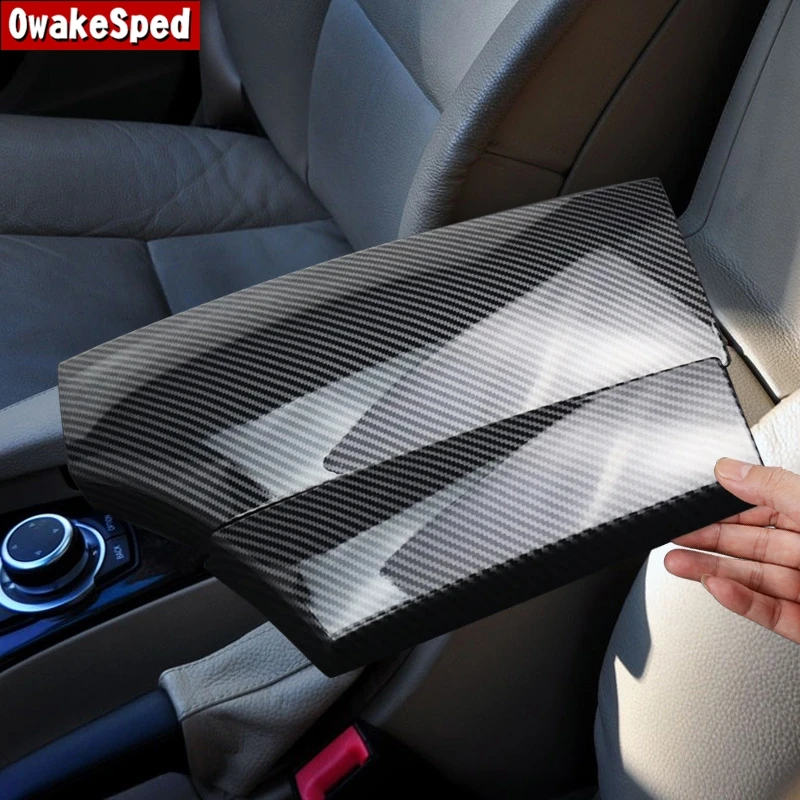 

Car Center Console Stowing Tidying Armrest Storage Box Cover Carbon Fiber Color Stickers For BMW 5 Series E60 E61 2004-2010 LHD