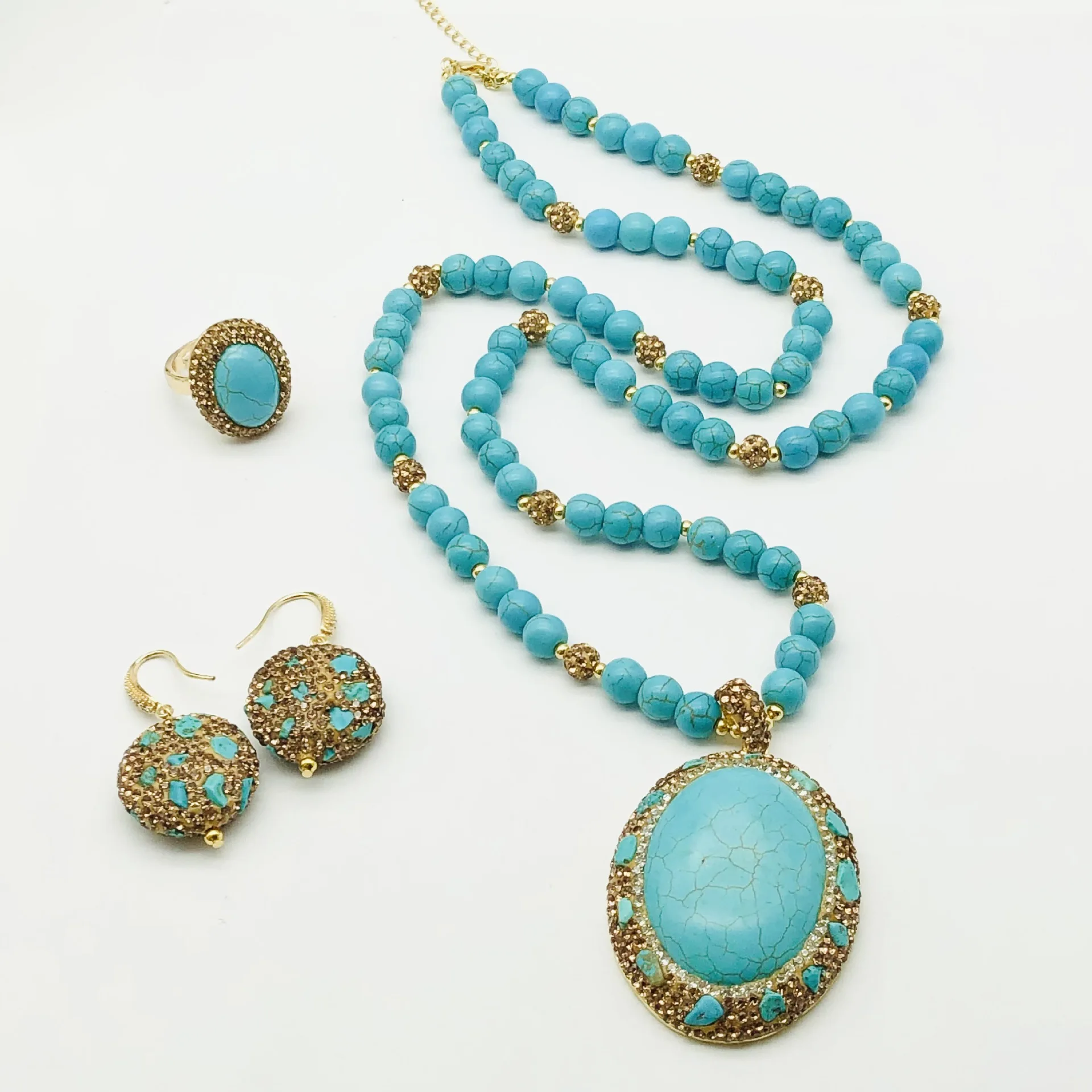 

Luxury Natural Green Stone Jewelry Set for Women Small and Versatile Necklaces Earrings and Rings Accessory Party Gift