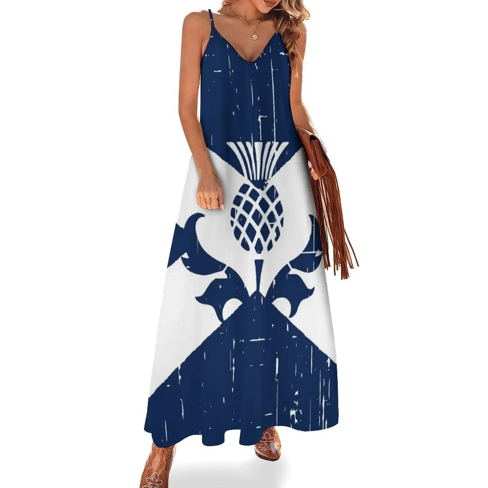 

Saltire Scottish Flag and Scottish Thistle Sleeveless Dress dress women elegant luxury Dresses for wedding party Dress