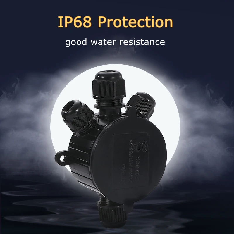 IP68 Outdoor Mini Electrical Juction Box Rround PA66 Plastic Black Enclosure Electricity Connections Case With Rotary Cover