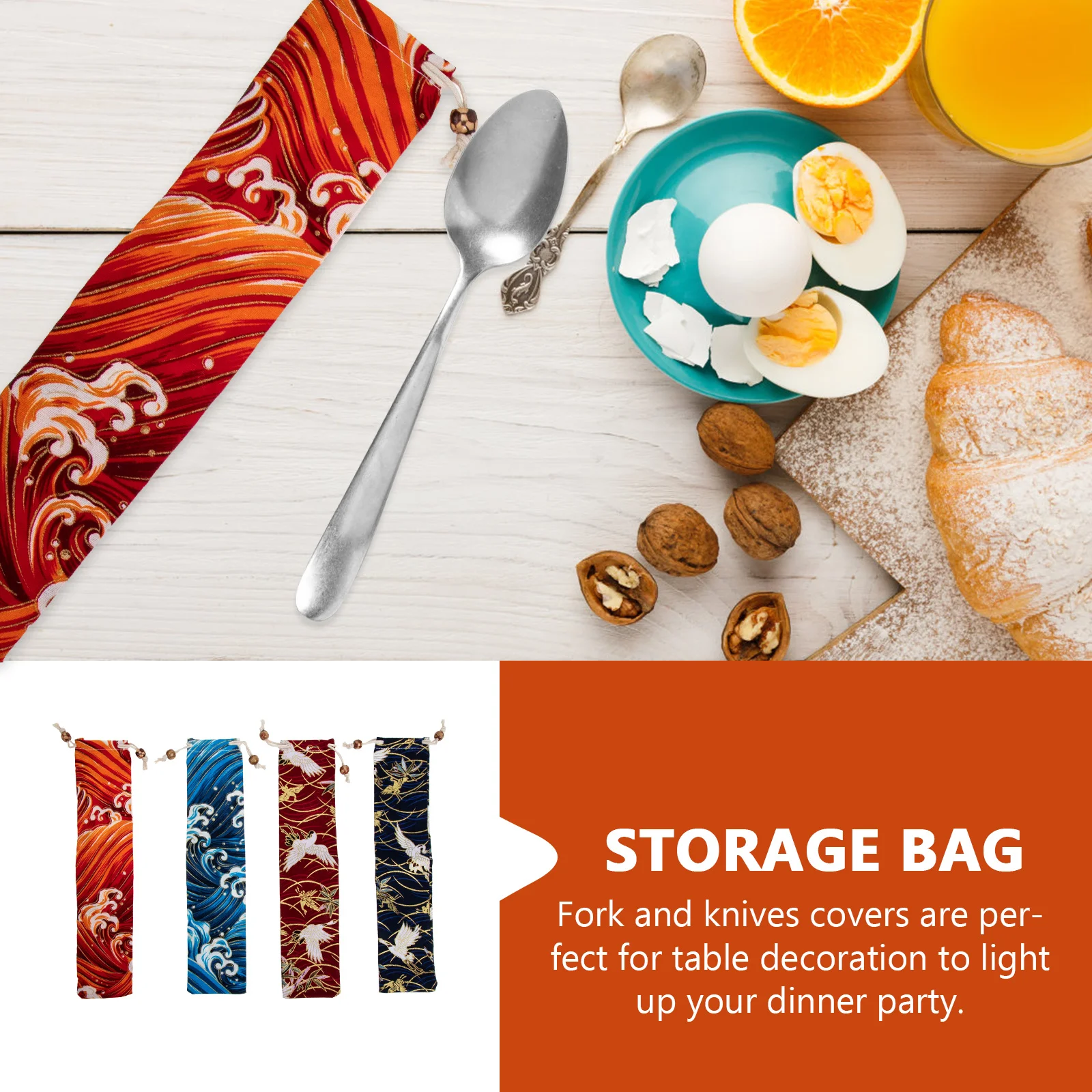 4Pcs Carrying Case Reusable Straws Cutlery Bag Japanese Style Cutlery Drawstring Chopsticks Portable Cutlery Case Kitchen