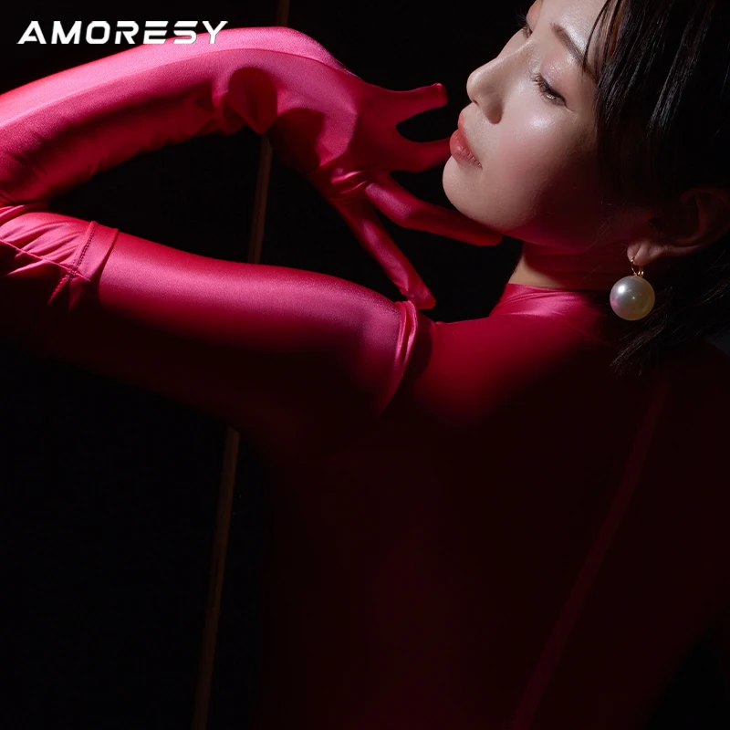 Amoressy-女性の光沢のある日焼け止めミトン、超薄型生地、スパンデックス5本指、さわやかな長袖、ストレッチ通気性グローブ