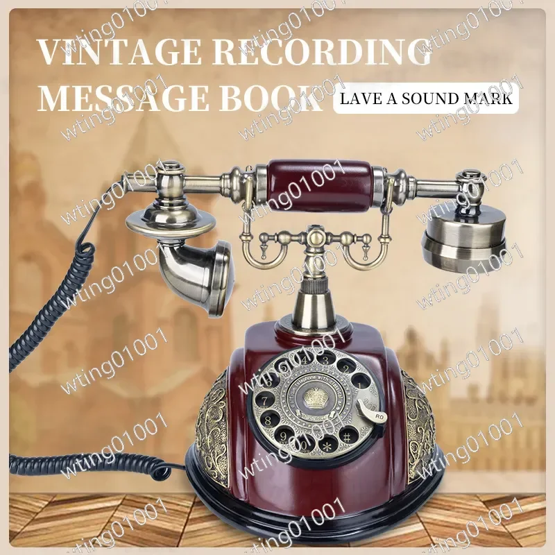 for European Vintage Turntable Phone Audio Guestbook for Wedding Birthday Party Voice Message Recorder Retro Style Decoration