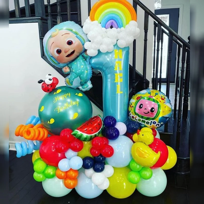 90 piezas lindo sandía niño coco bebé números dorados vacaciones cumpleaños boda ducha regalo fiesta en casa decoración globo favor