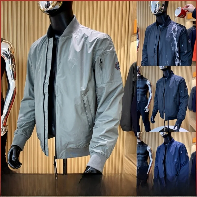 

Premium Memory Fabric Windproof Waterproof Baseball Collar Jaet Men's Outdoor Wear Stand Fit Long Sve Zipper Closure