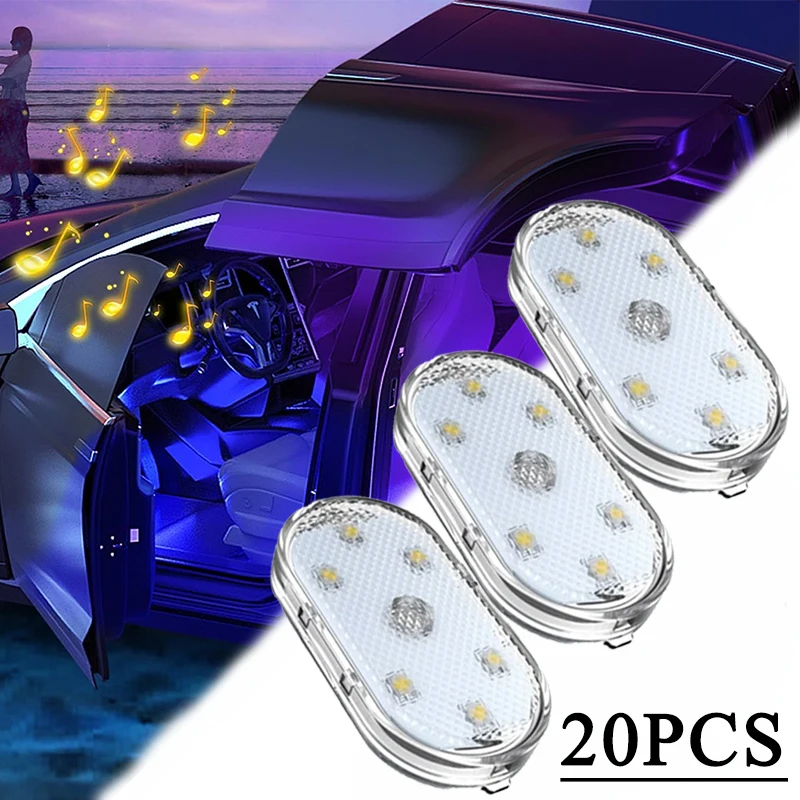 1-20PCS Car Interior Wireless Led Light 7 Colors Ambient Light Car Interior Lighting Car Interior Usb Rechargeable Touch Light