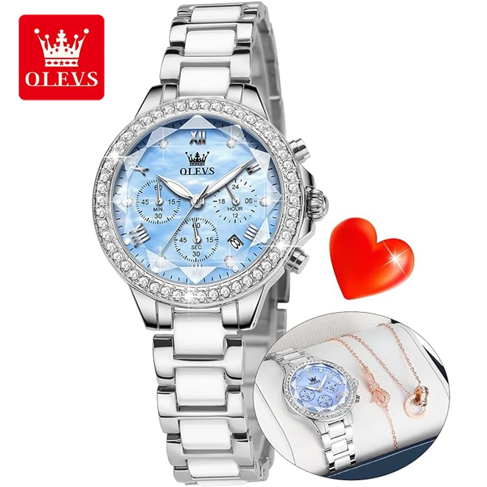 

OLEVS женские часы, роскошные модные ромбовидные зеркальные хронографы, кварцевые наручные часы, элегантные женские часы с браслетом и ожерельем 9999