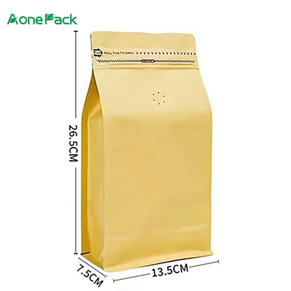 100PCS Resealable Flat Bottom White Brwon Kraft Paper Bags 500g Custom Coffee Bean Tea Bags Protein Powder Packing Pouches