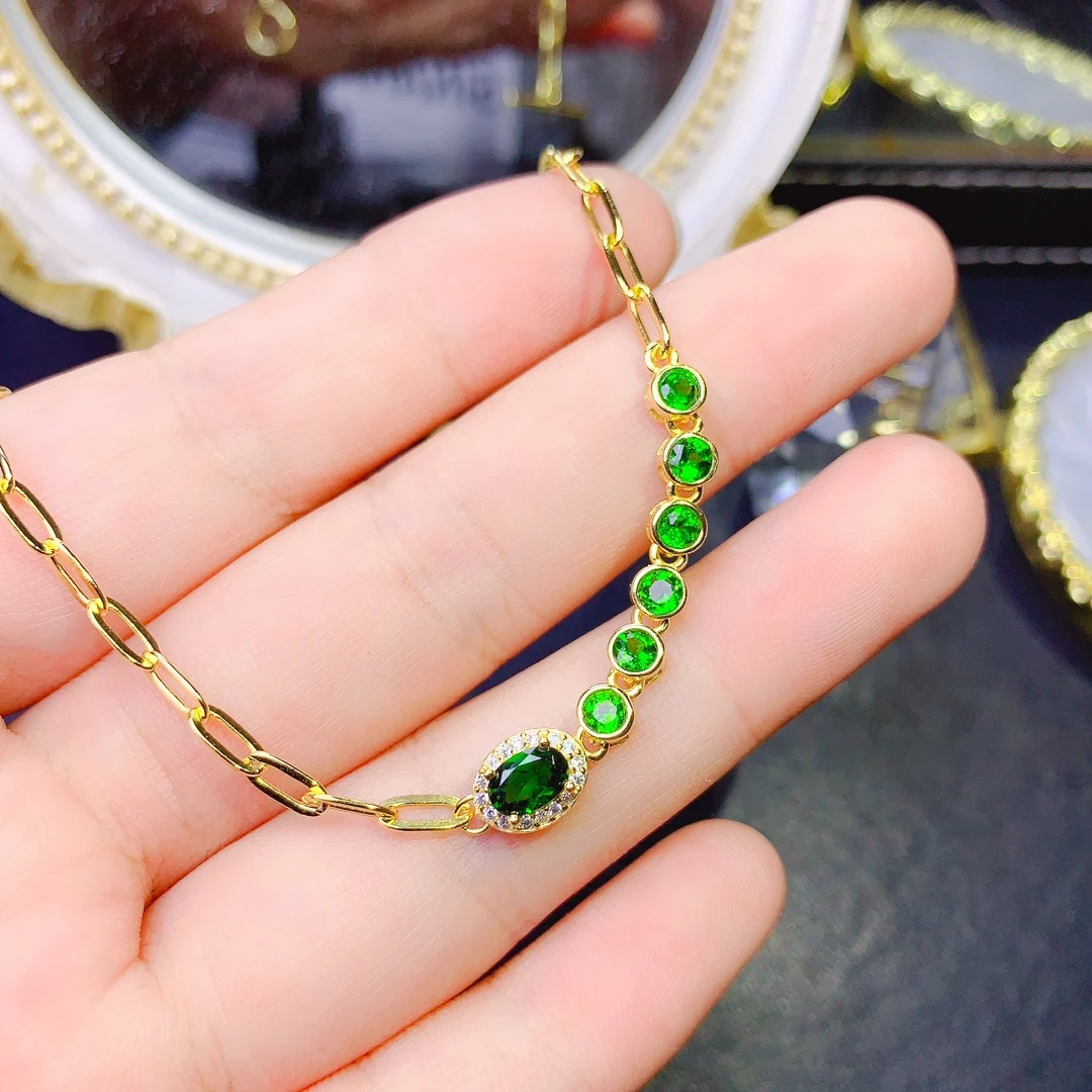 

925 Sterling silver exquisite simple and generous pure natural diopside bracelet women Luxury jewelry gift women free shipping