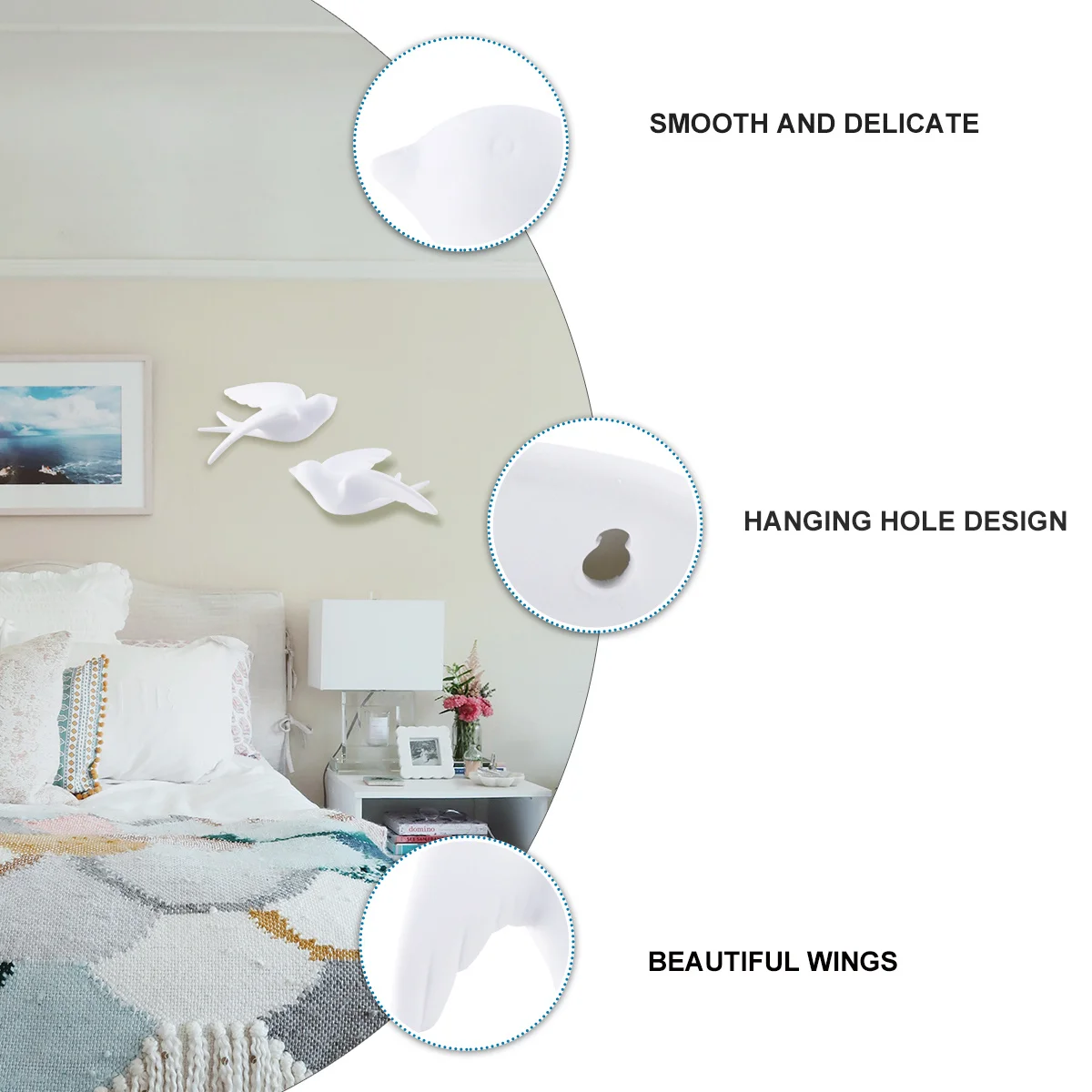 

2Pcs 3D Ceramic Bird Wall Art Smooth Lifelike Birds Decor for Indoor Outdoor Home Garden Office Coffee Shop Wall Hanging Crafts